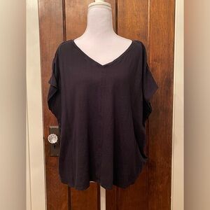 Eileen Fisher Organic Linen Jersey V-Neck Tee Black Size 2X